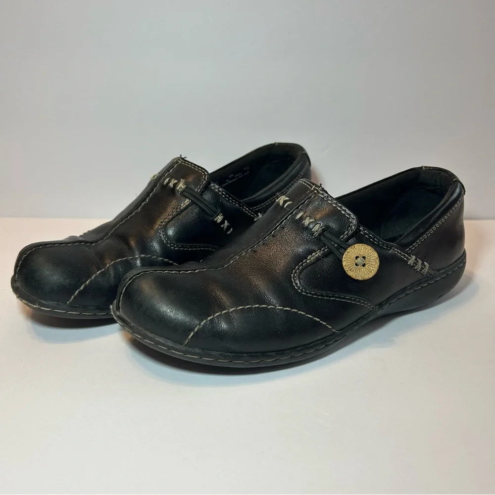 Clarks Womens Un Loop Brown Leather Loafers Slip On‎ Comfort Shoes Size 6